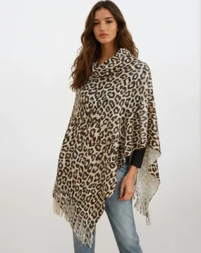 Deia Cozy Animal-Print Cowlneck Poncho
