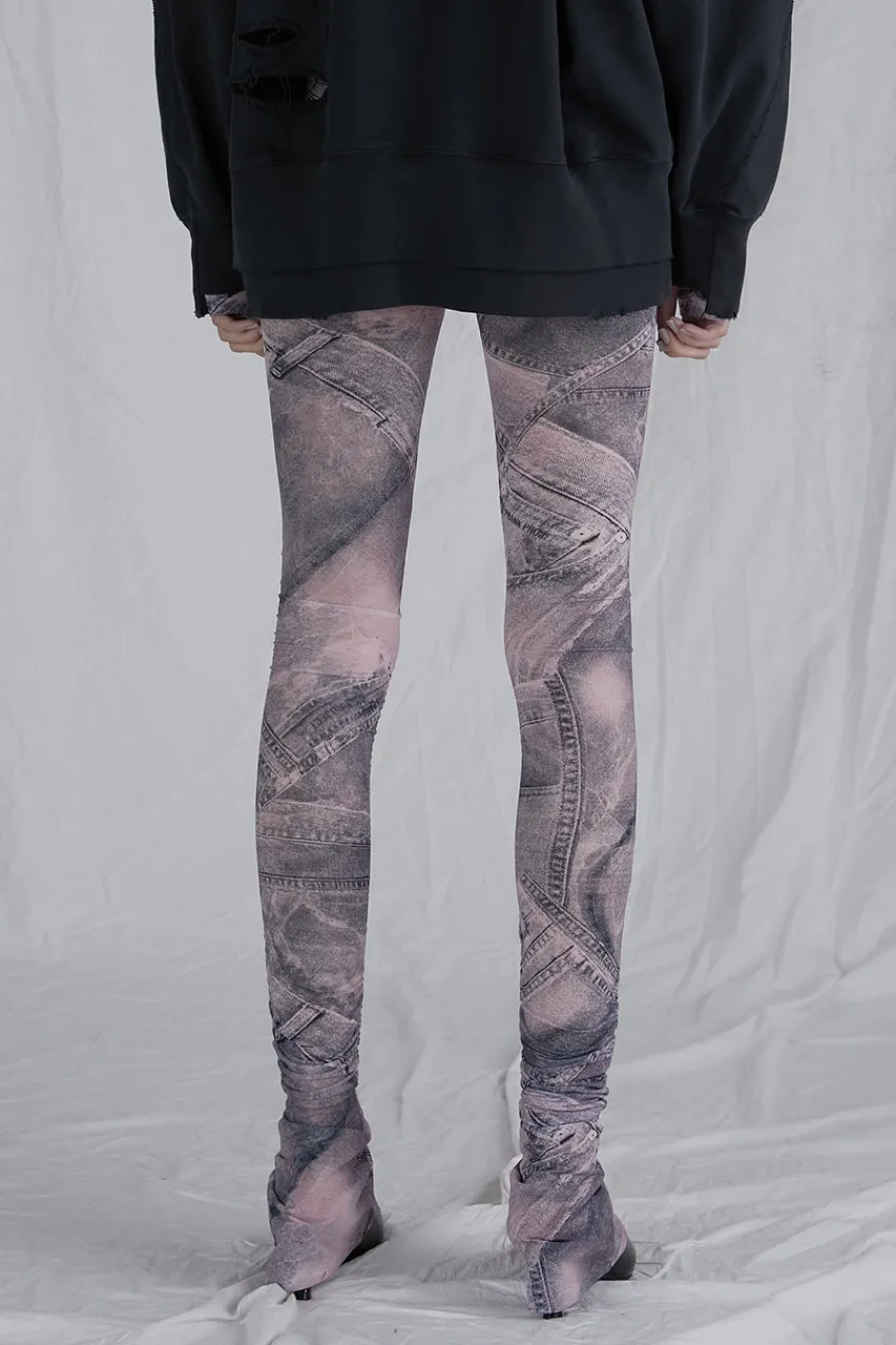 Denim Printed Skirt Layered Leggings - SALE