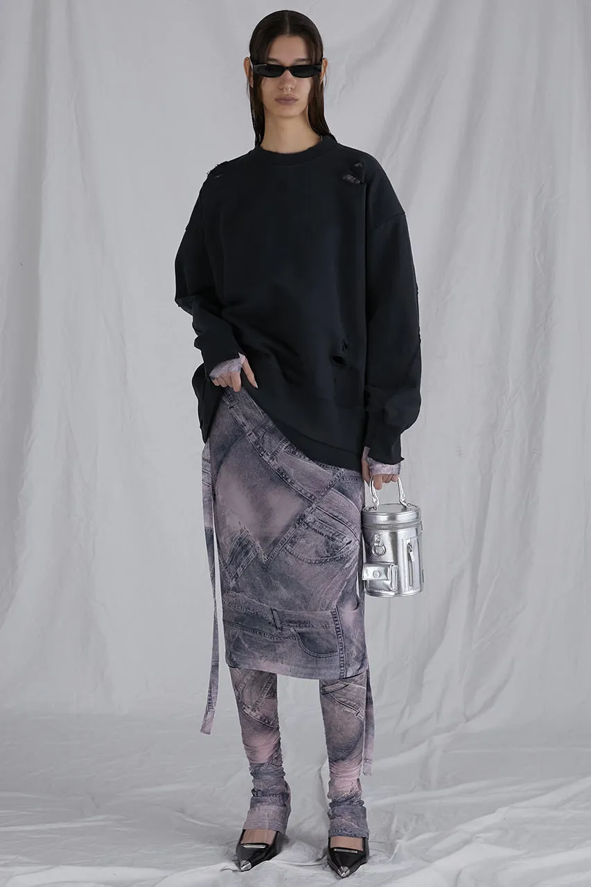 Denim Printed Skirt Layered Leggings - SALE