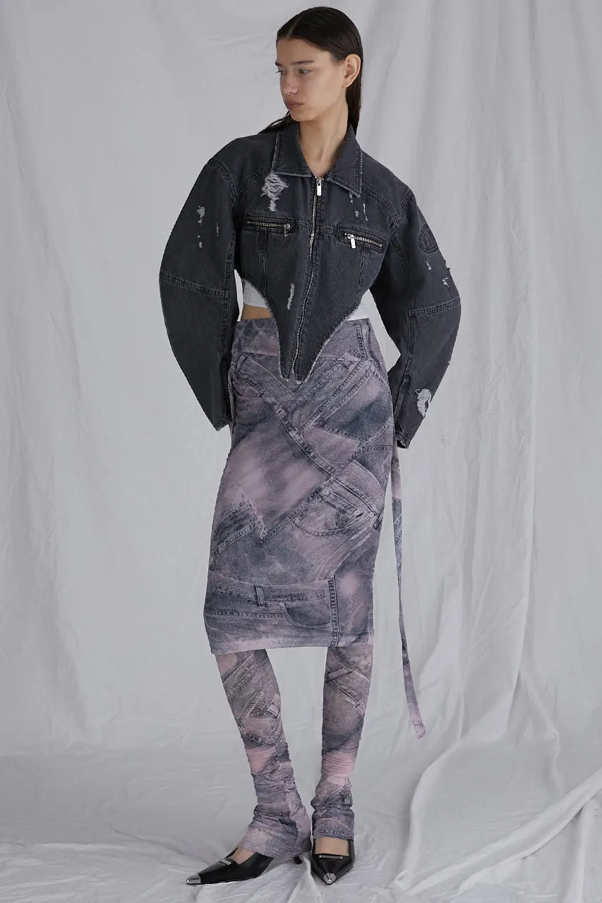 Denim Printed Skirt Layered Leggings - SALE