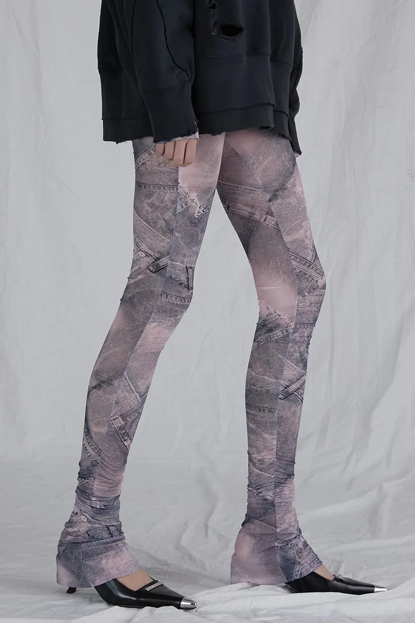 Denim Printed Skirt Layered Leggings - SALE