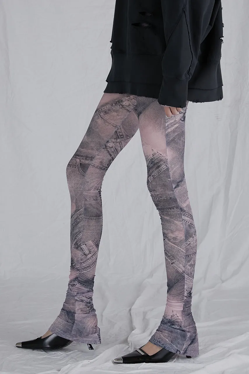 Denim Printed Skirt Layered Leggings - SALE