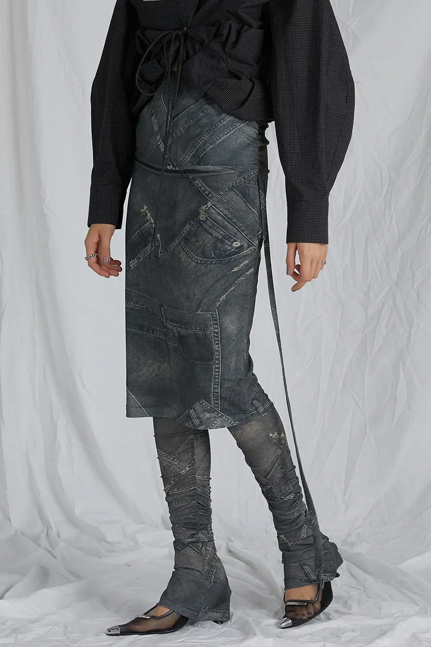 Denim Printed Skirt Layered Leggings - SALE