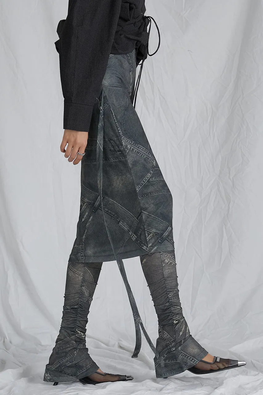 Denim Printed Skirt Layered Leggings - SALE