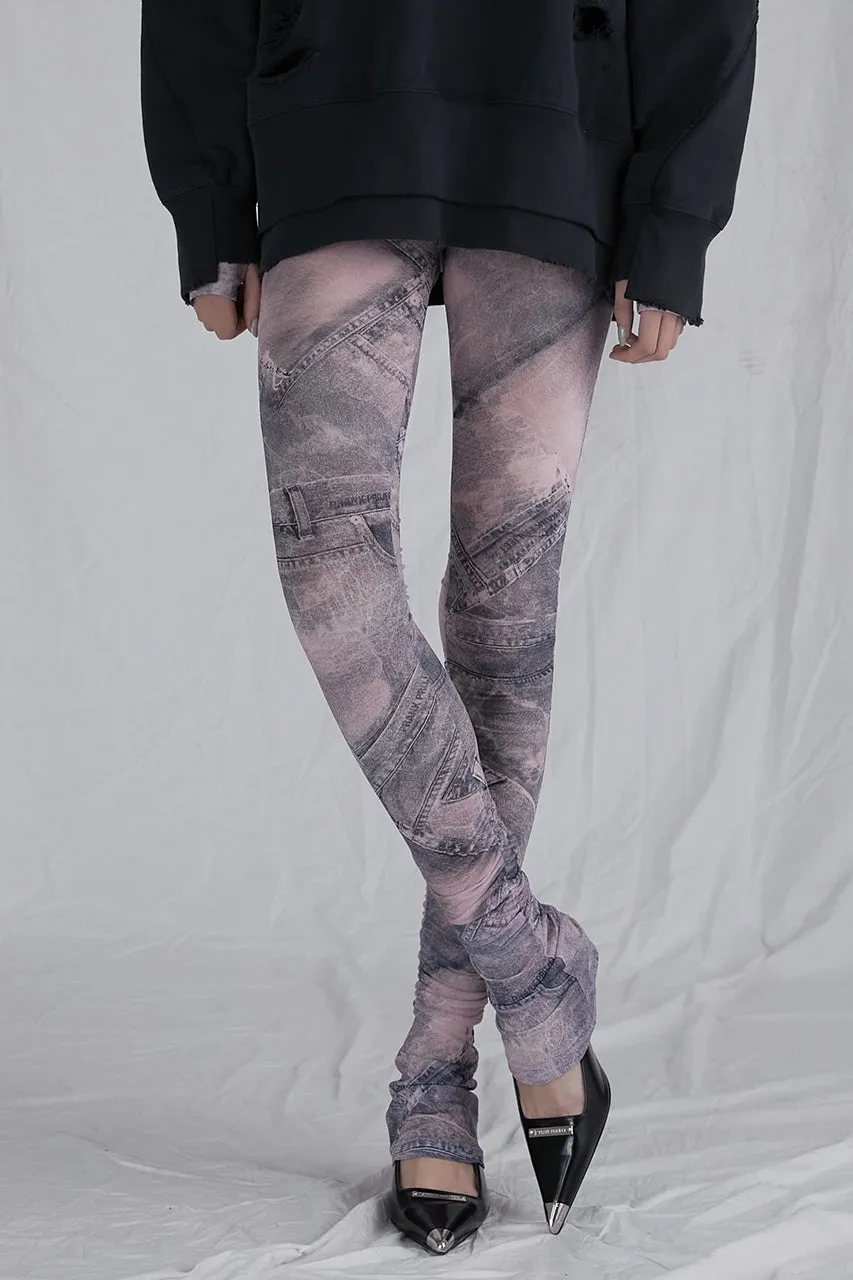 Denim Printed Skirt Layered Leggings - SALE