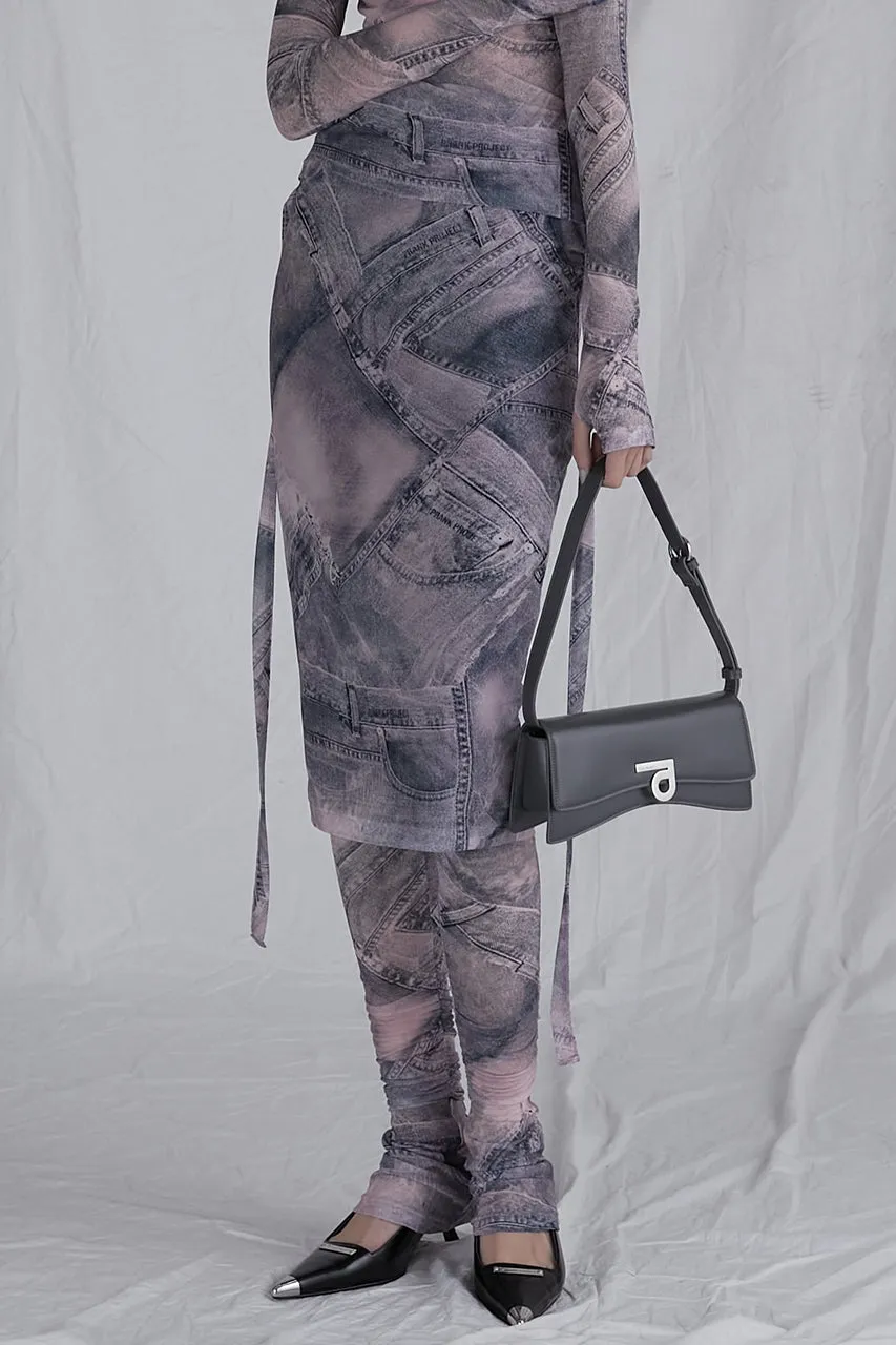 Denim Printed Skirt Layered Leggings - SALE