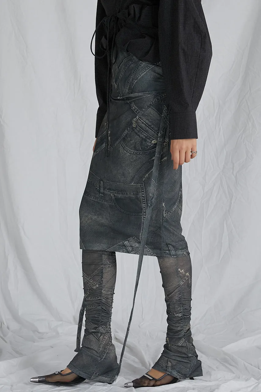 Denim Printed Skirt Layered Leggings - SALE