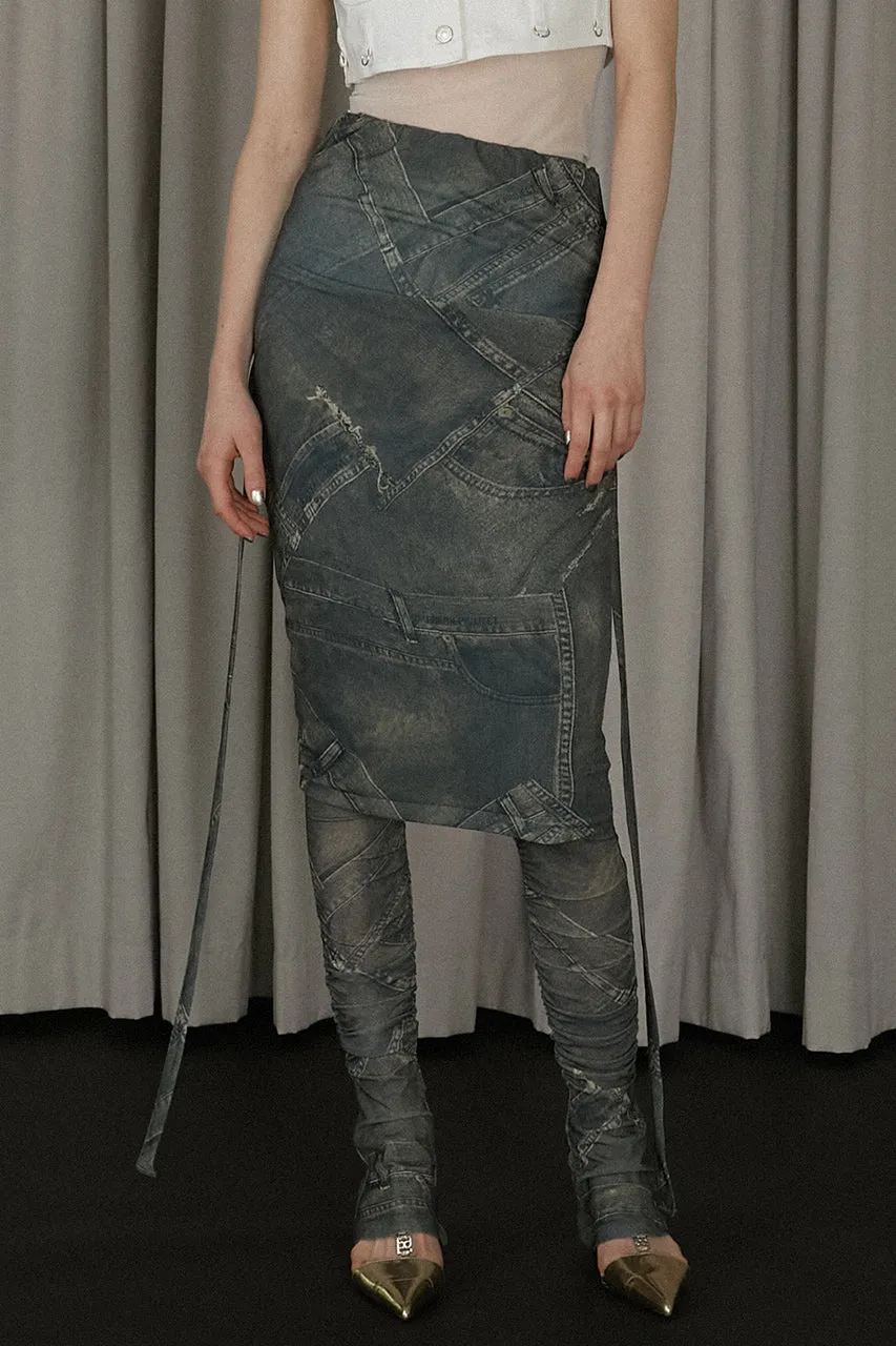 Denim Printed Skirt Layered Leggings - SALE
