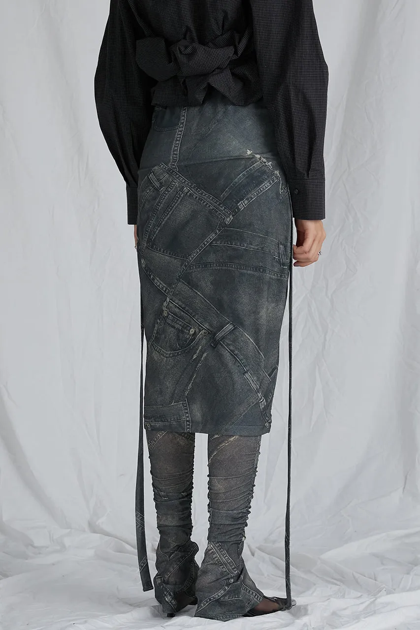 Denim Printed Skirt Layered Leggings - SALE