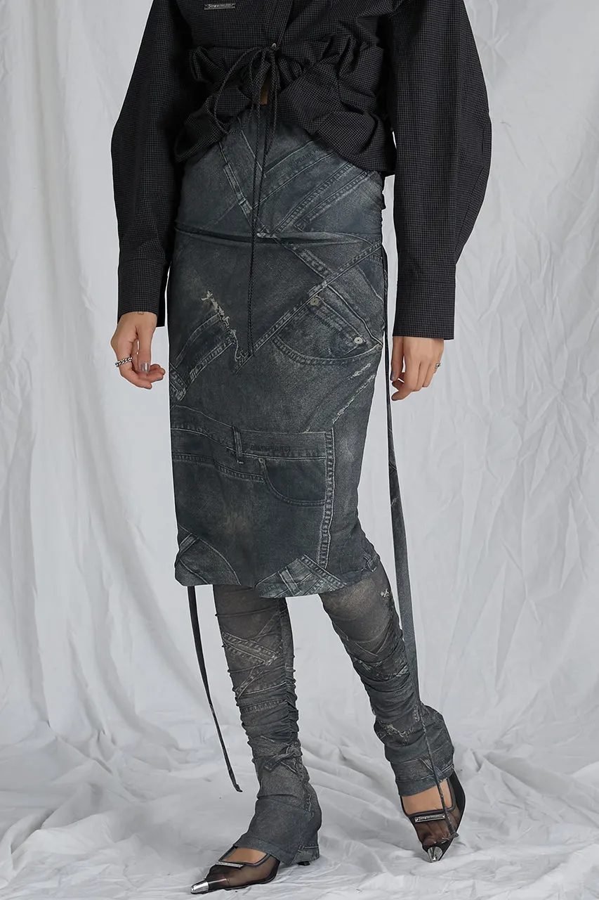 Denim Printed Skirt Layered Leggings - SALE
