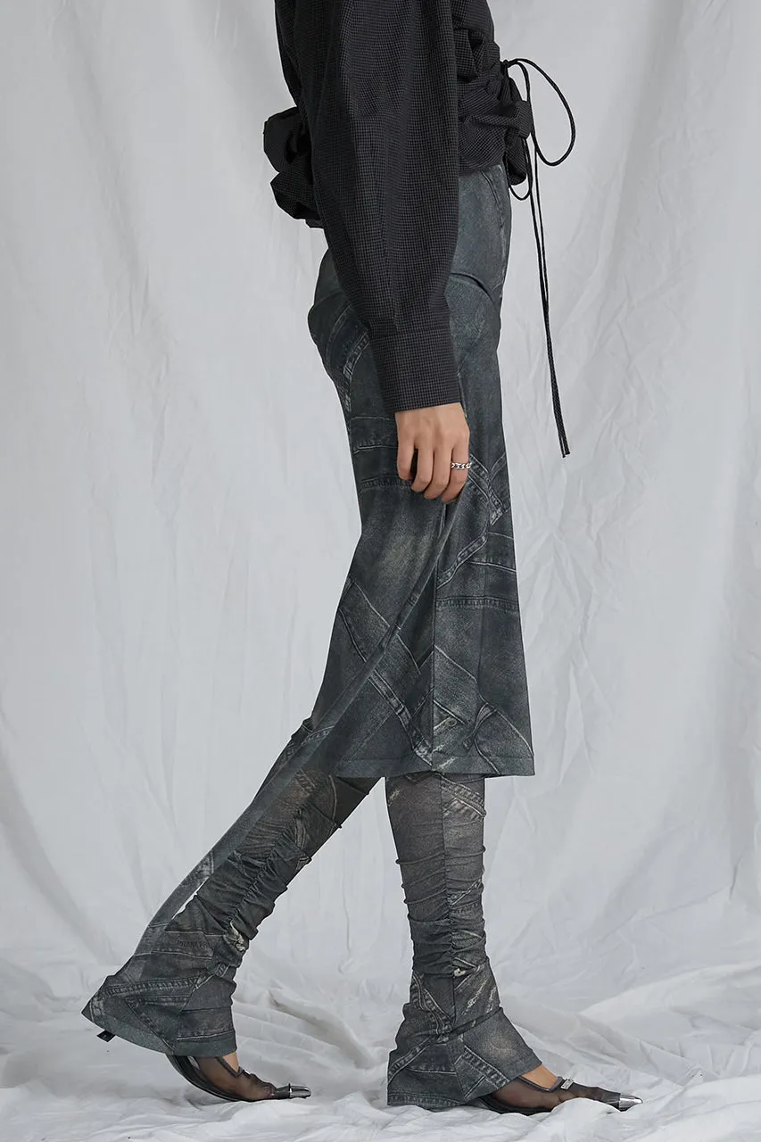 Denim Printed Skirt Layered Leggings - SALE