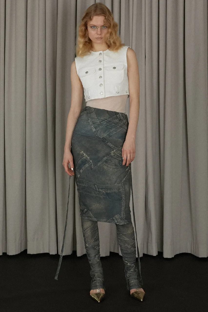 Denim Printed Skirt Layered Leggings - SALE