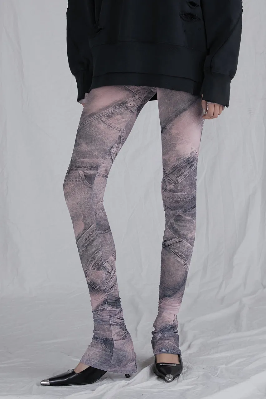 Denim Printed Skirt Layered Leggings - SALE