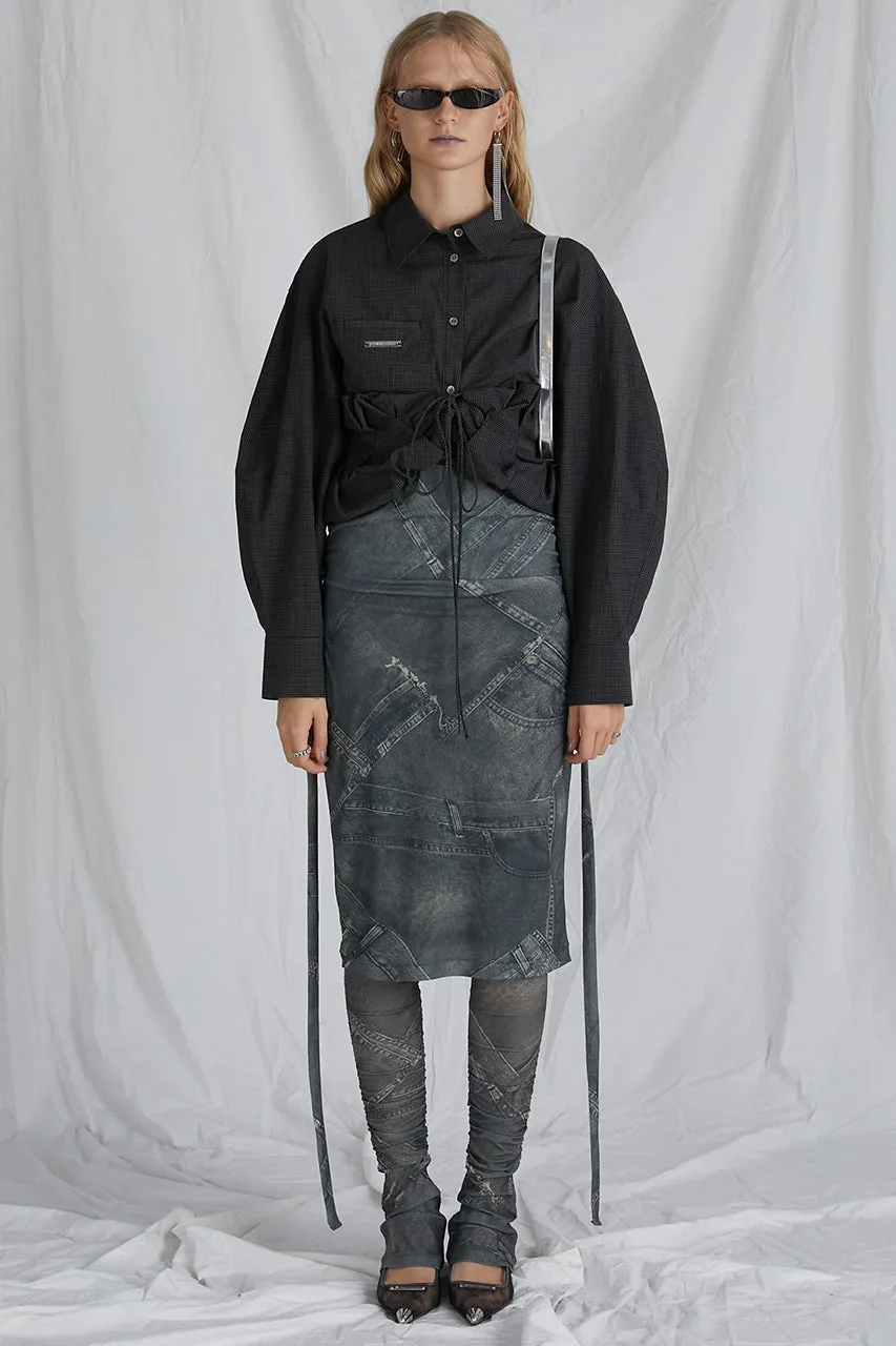 Denim Printed Skirt Layered Leggings - SALE