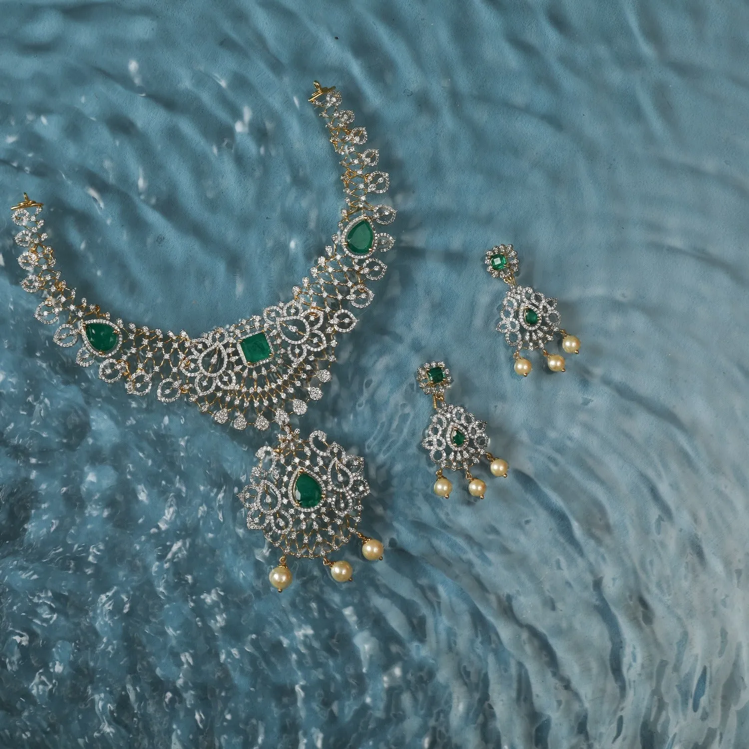 Dhanvi CZ Silver Necklace Set