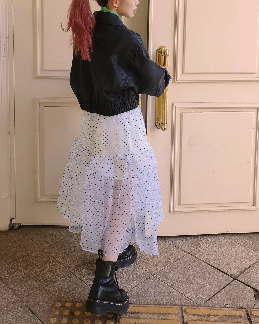 dot sheer volume layered skirt dress