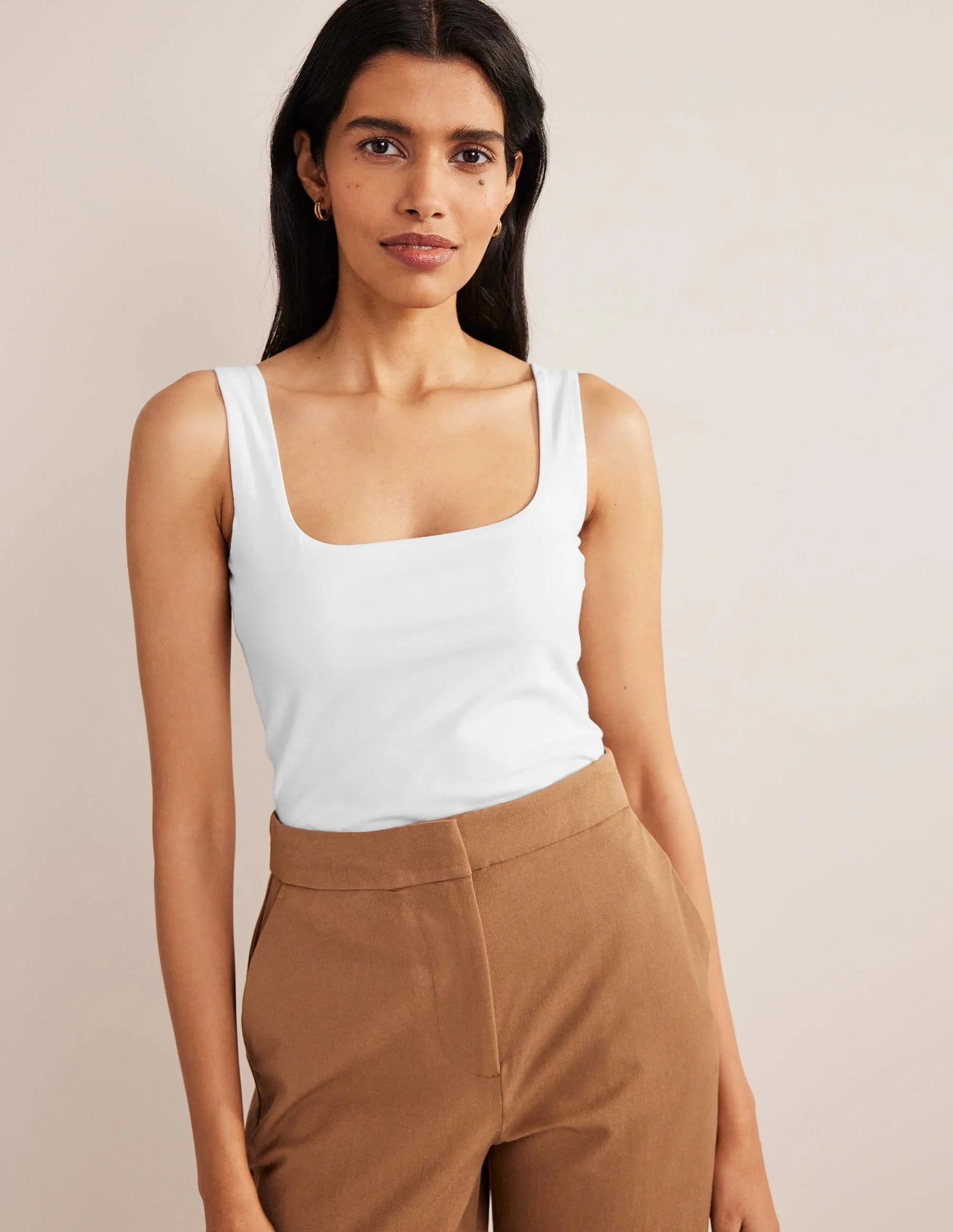 Double Layer Square Neck Vest-White