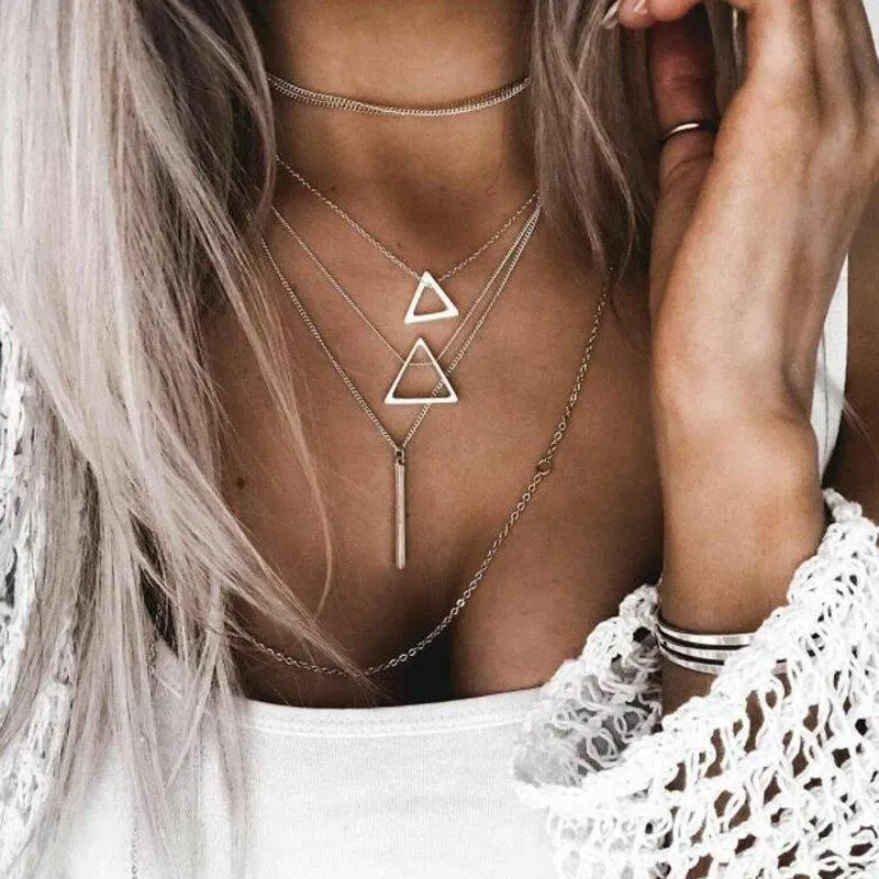 Double Triangle Multilayer Necklace | CozyCouture®