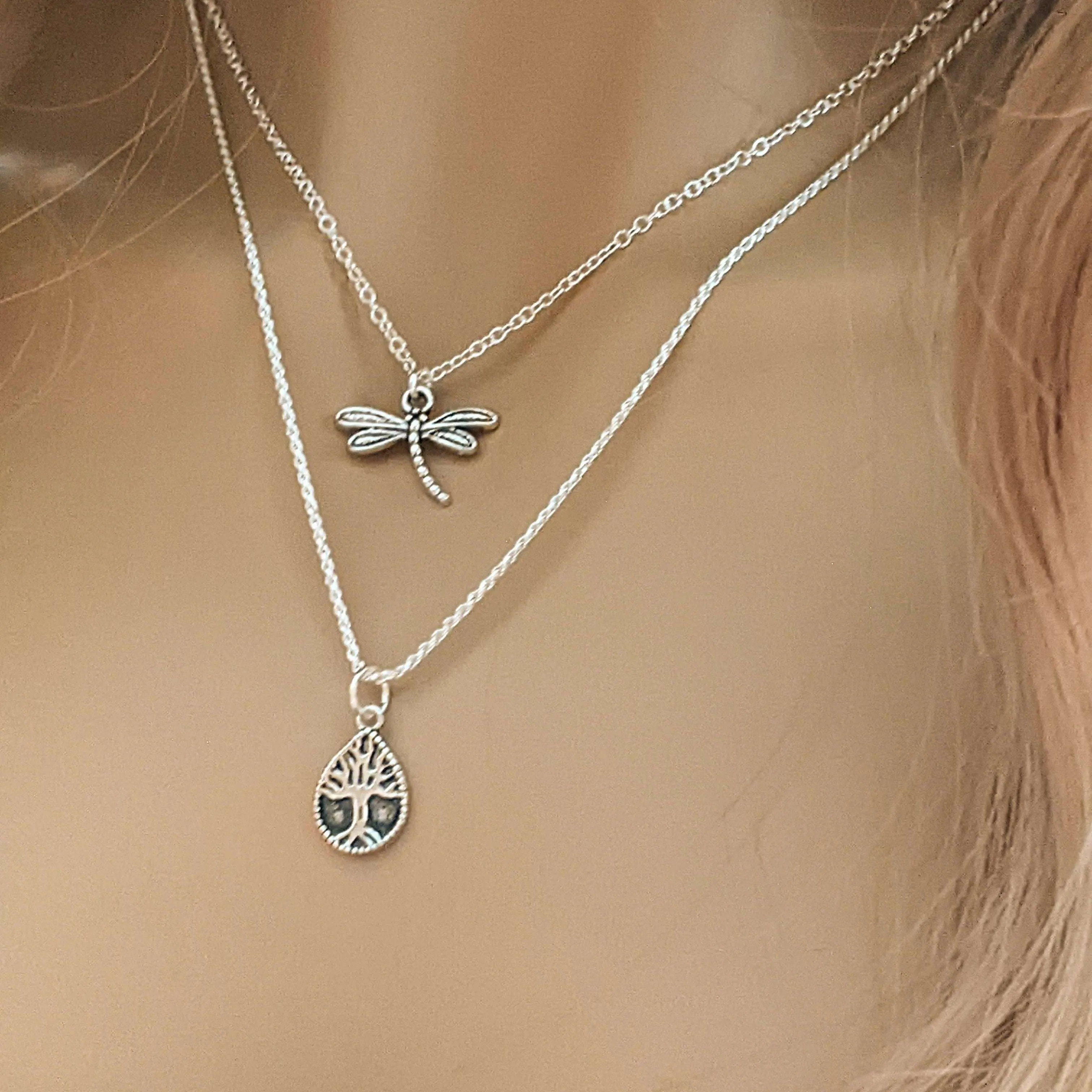 Dragonfly Layered Necklace Set