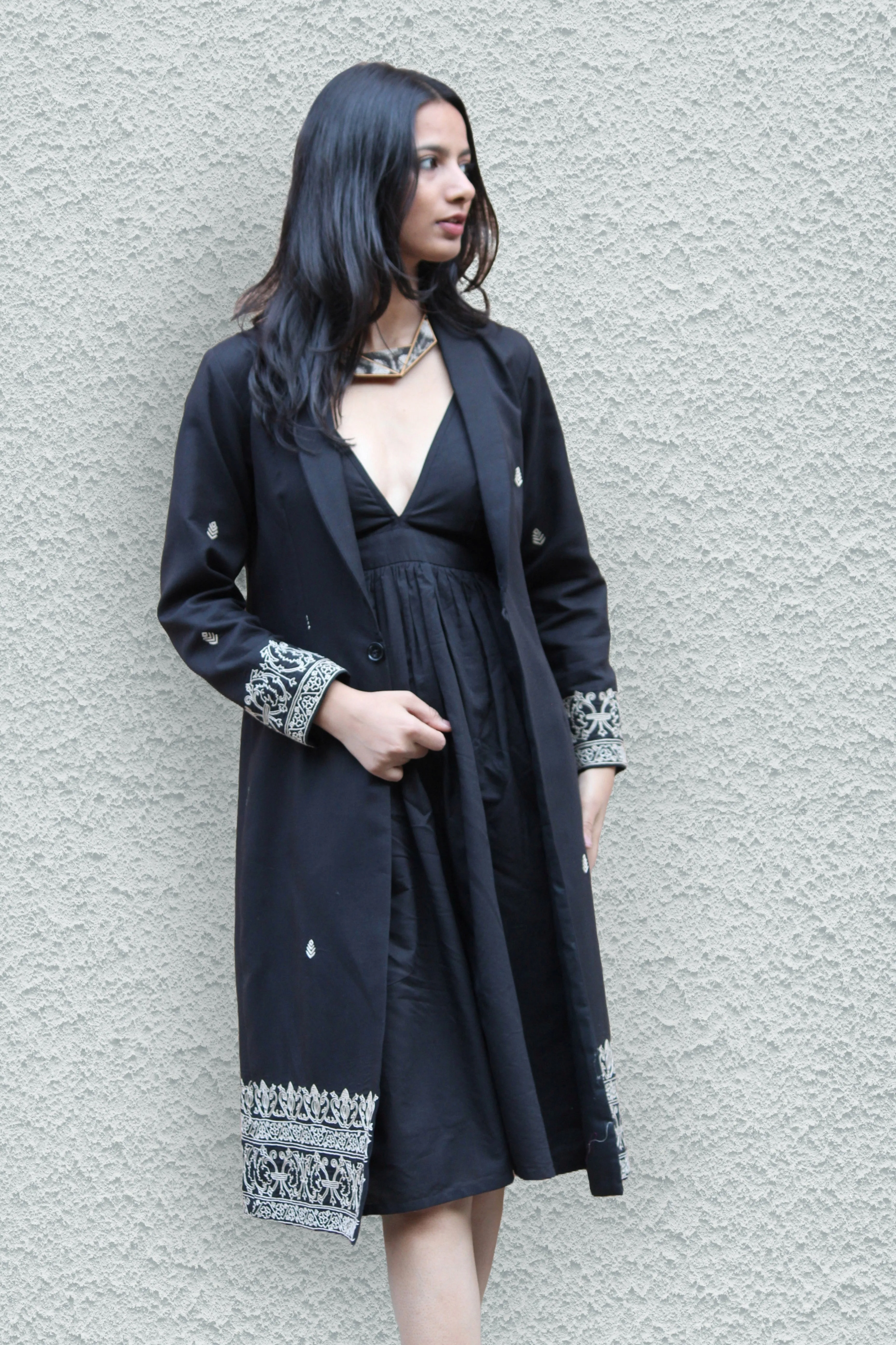 Ebony Hand Embroidered Overcoat