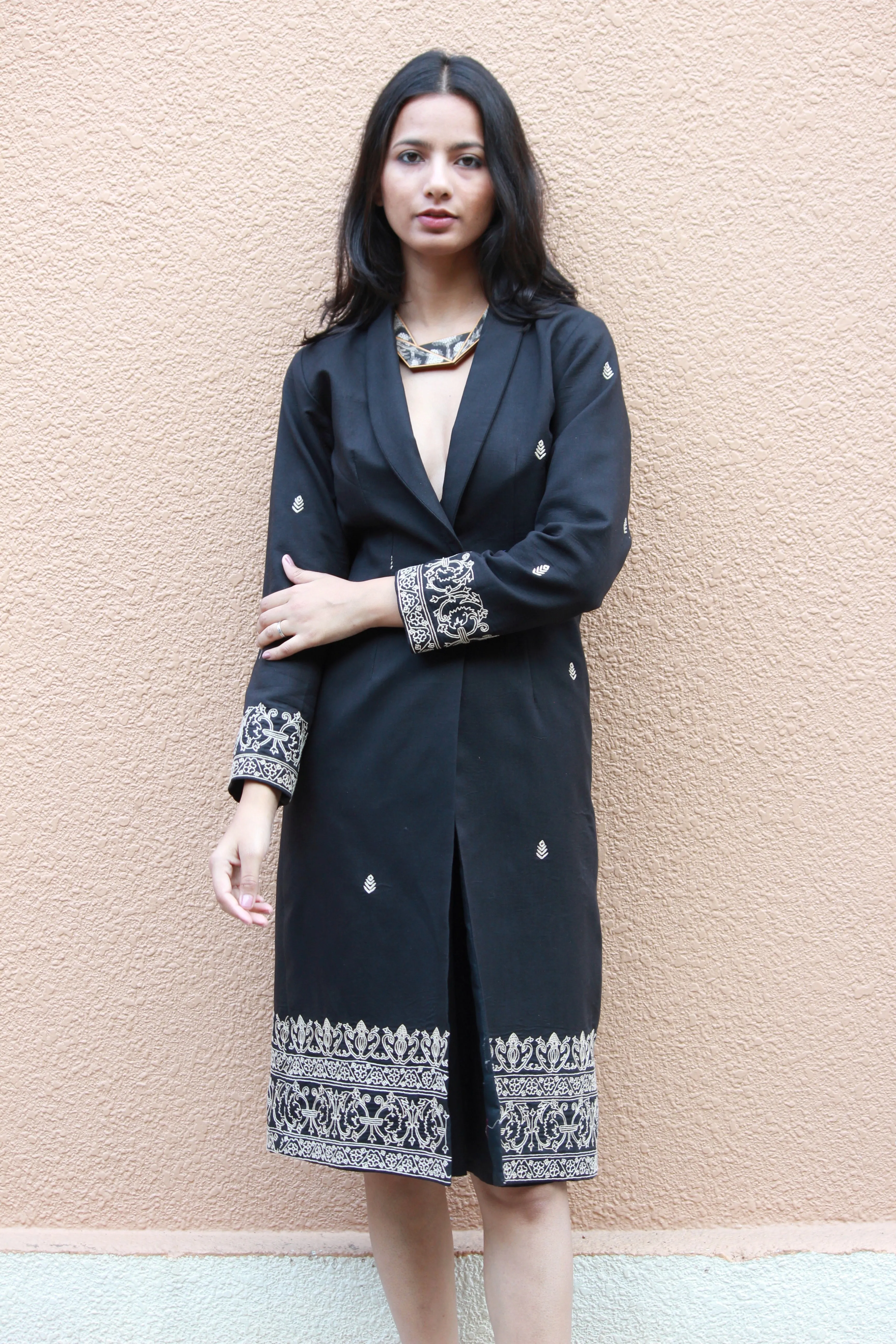 Ebony Hand Embroidered Overcoat