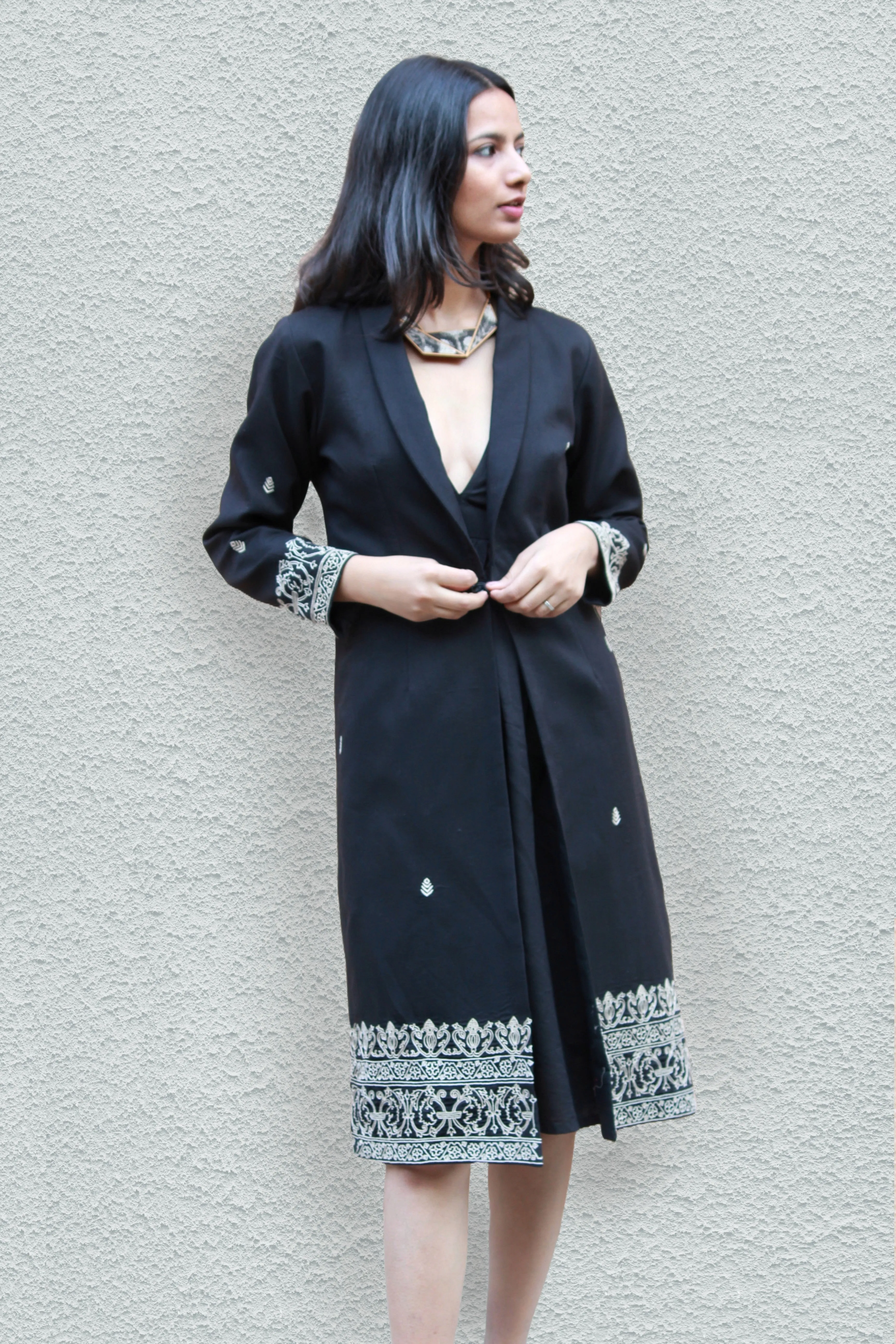 Ebony Hand Embroidered Overcoat