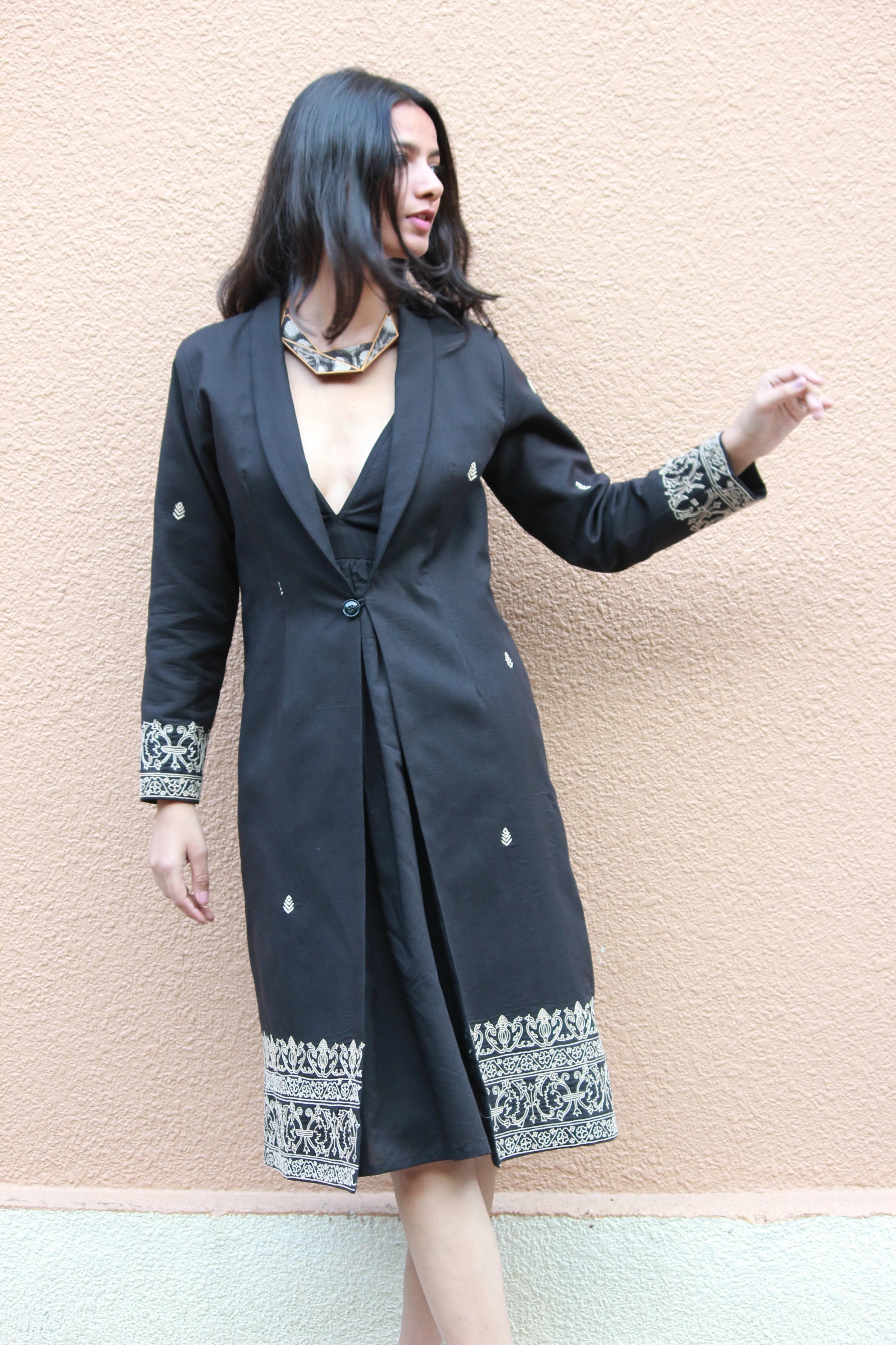 Ebony Hand Embroidered Overcoat