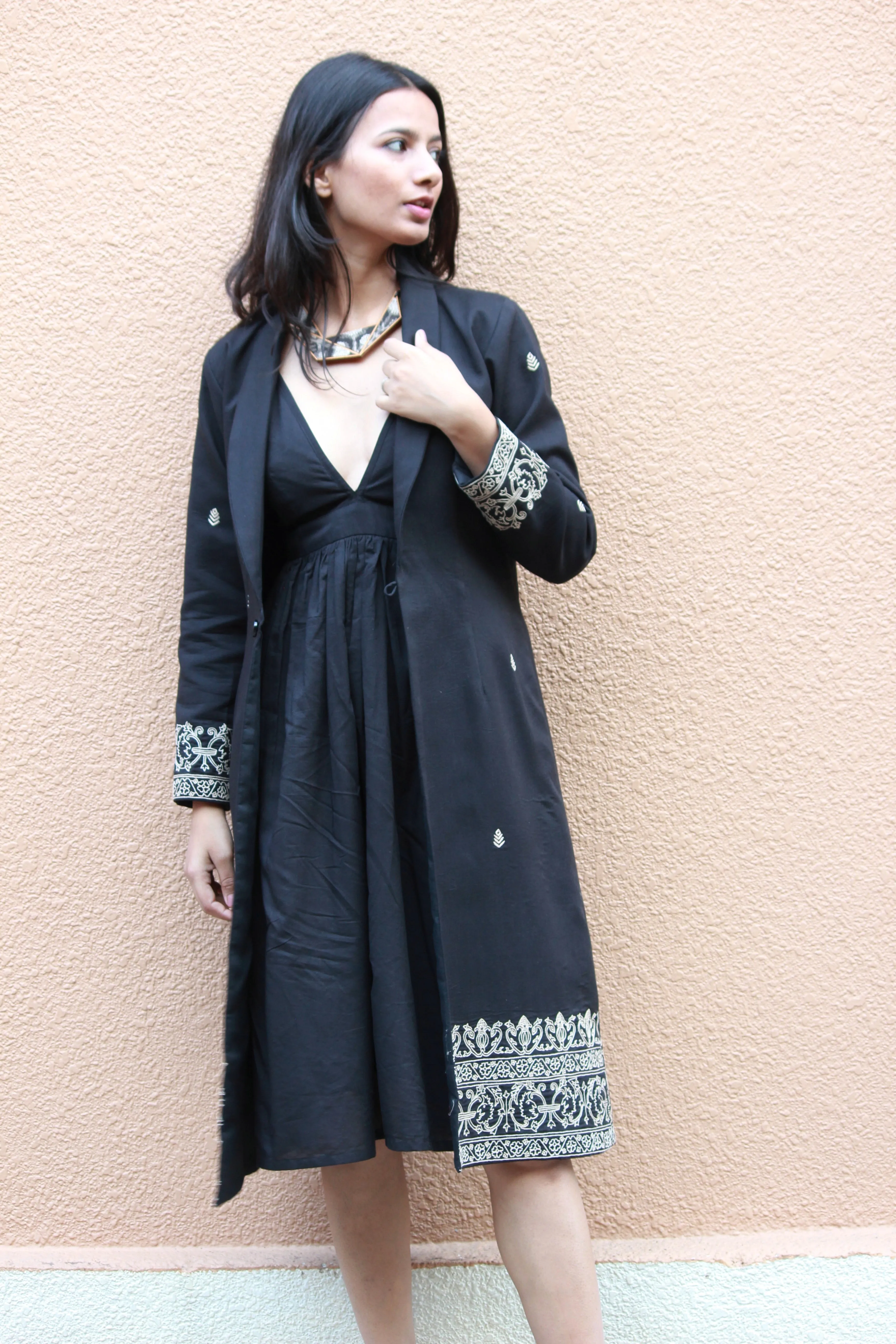 Ebony Hand Embroidered Overcoat