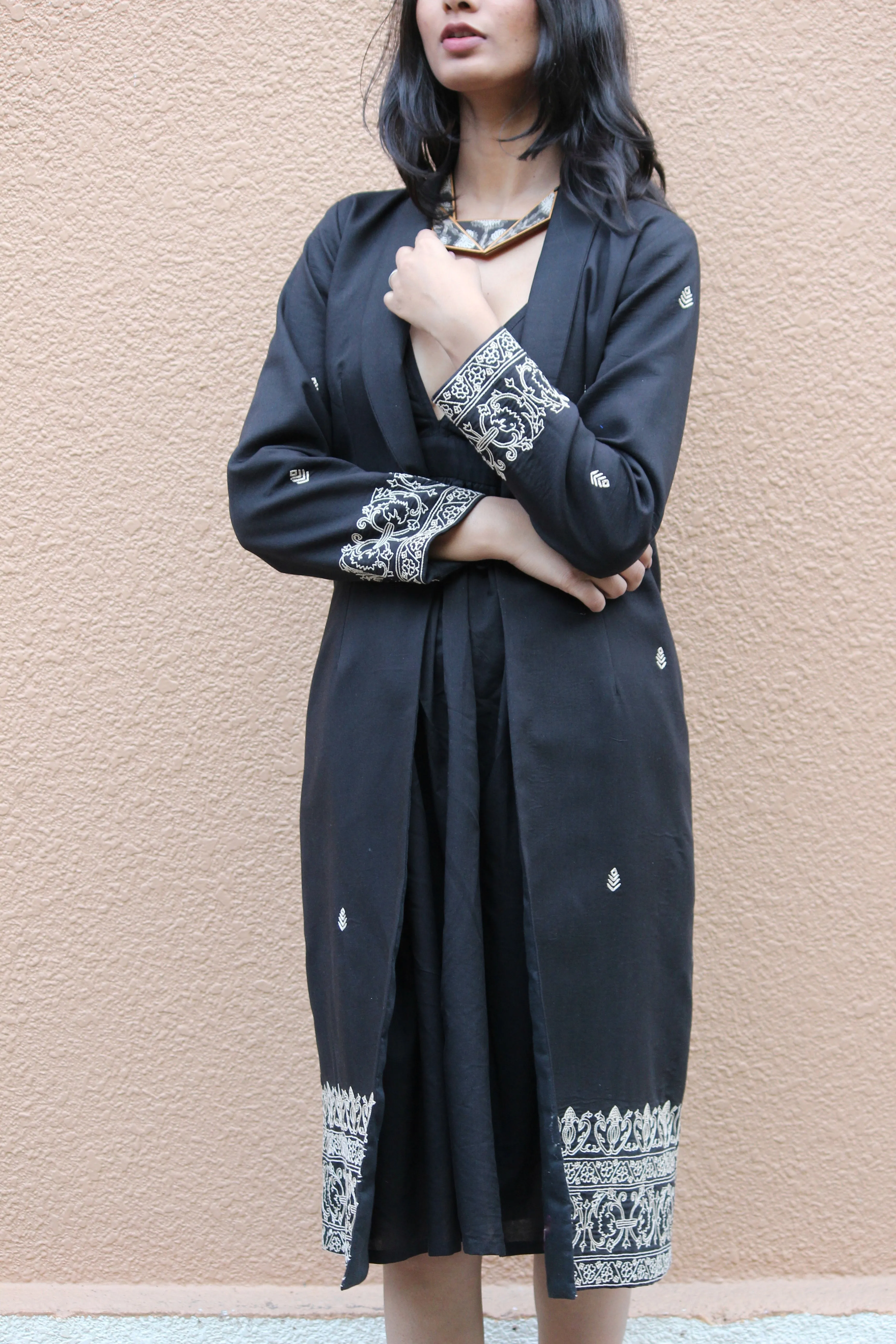 Ebony Hand Embroidered Overcoat