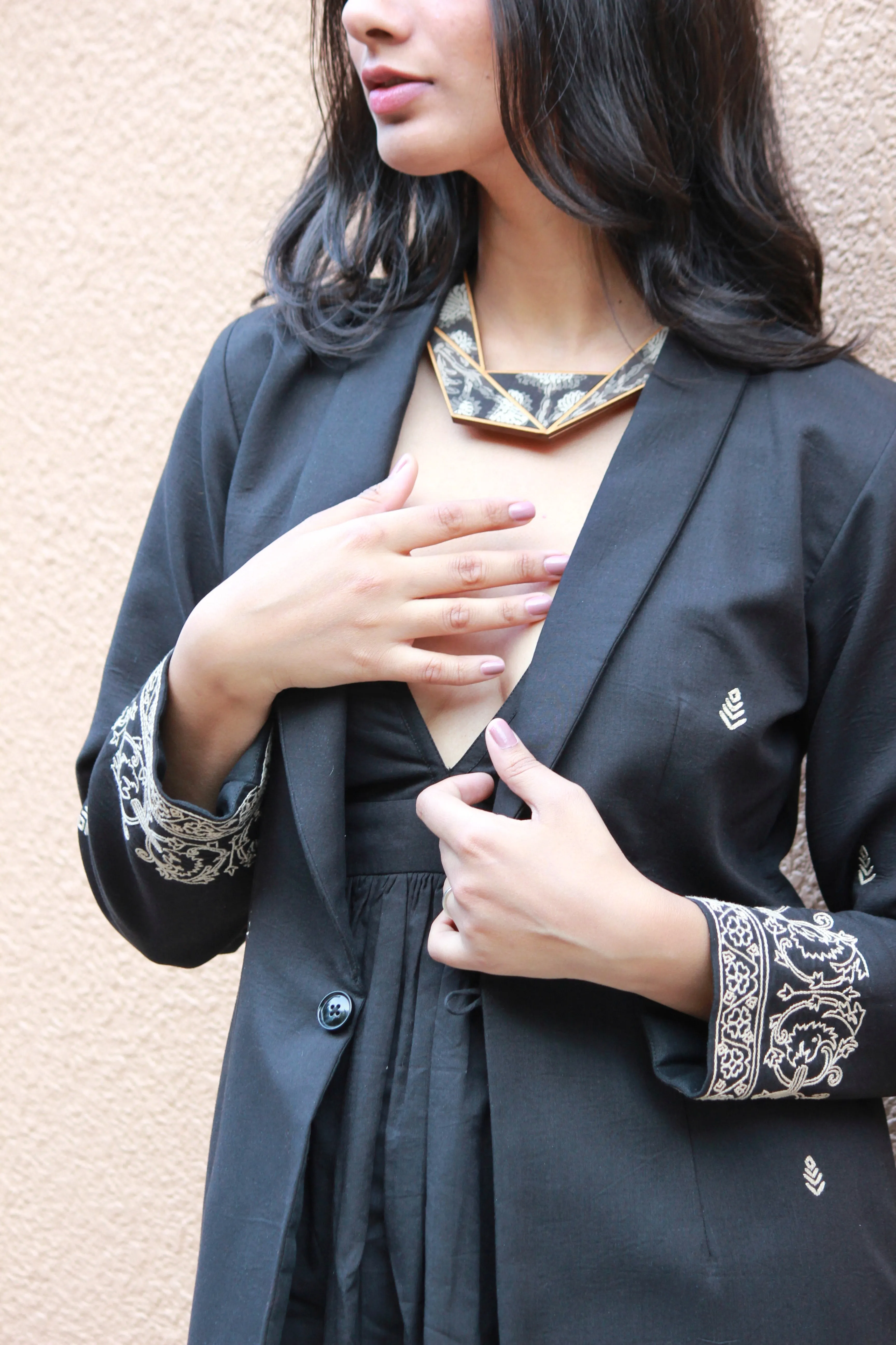 Ebony Hand Embroidered Overcoat