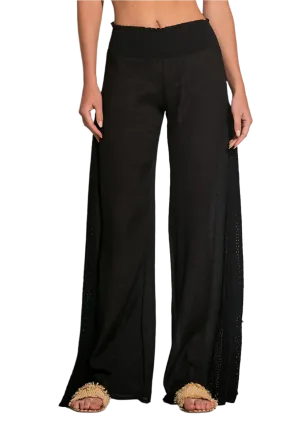 Elan Crochet Panel Wide Leg Pants - Black
