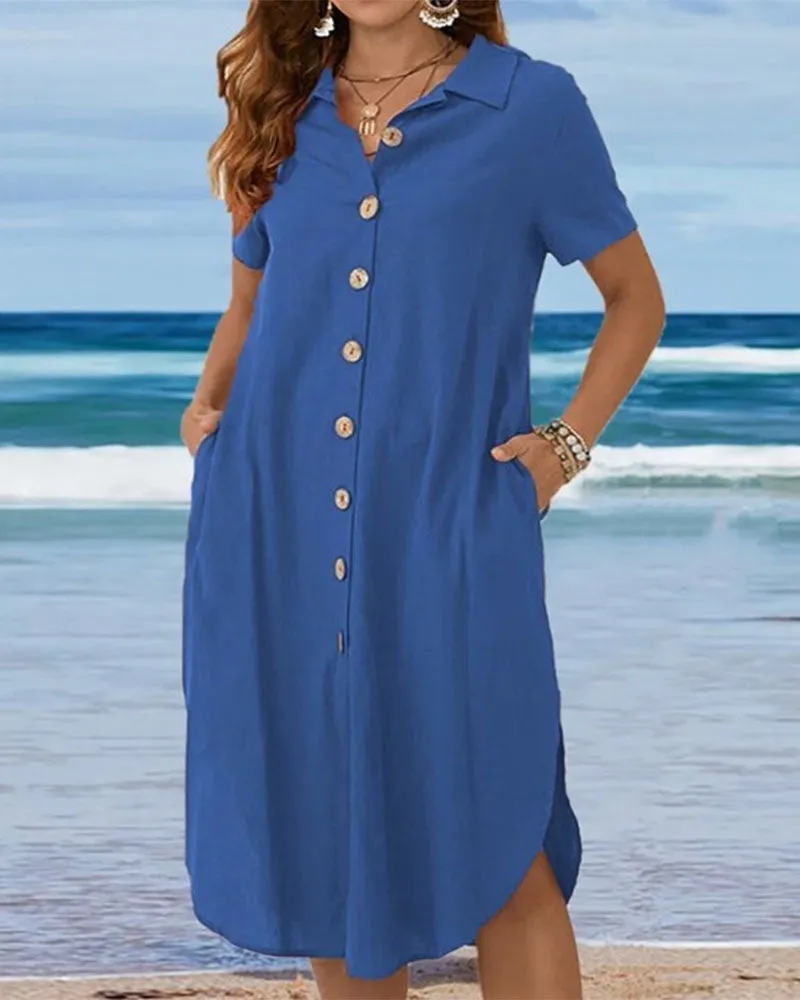Elegant short shirt dress in cotton-linen