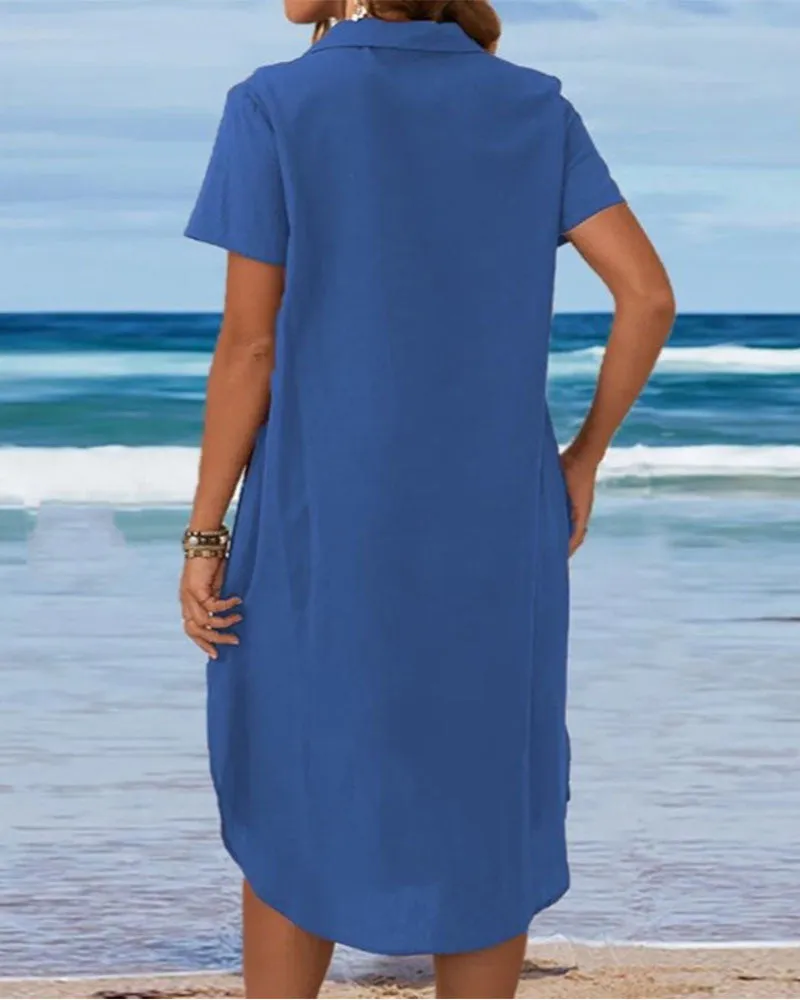 Elegant short shirt dress in cotton-linen