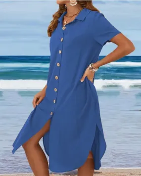 Elegant short shirt dress in cotton-linen
