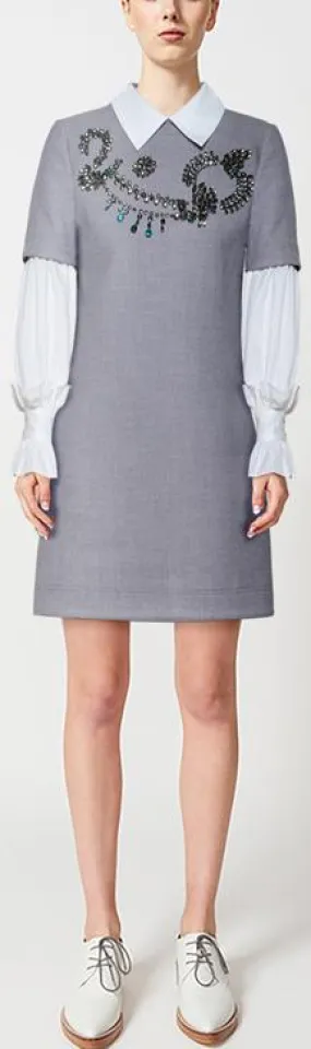Embellished Wool Shirt-Dress
