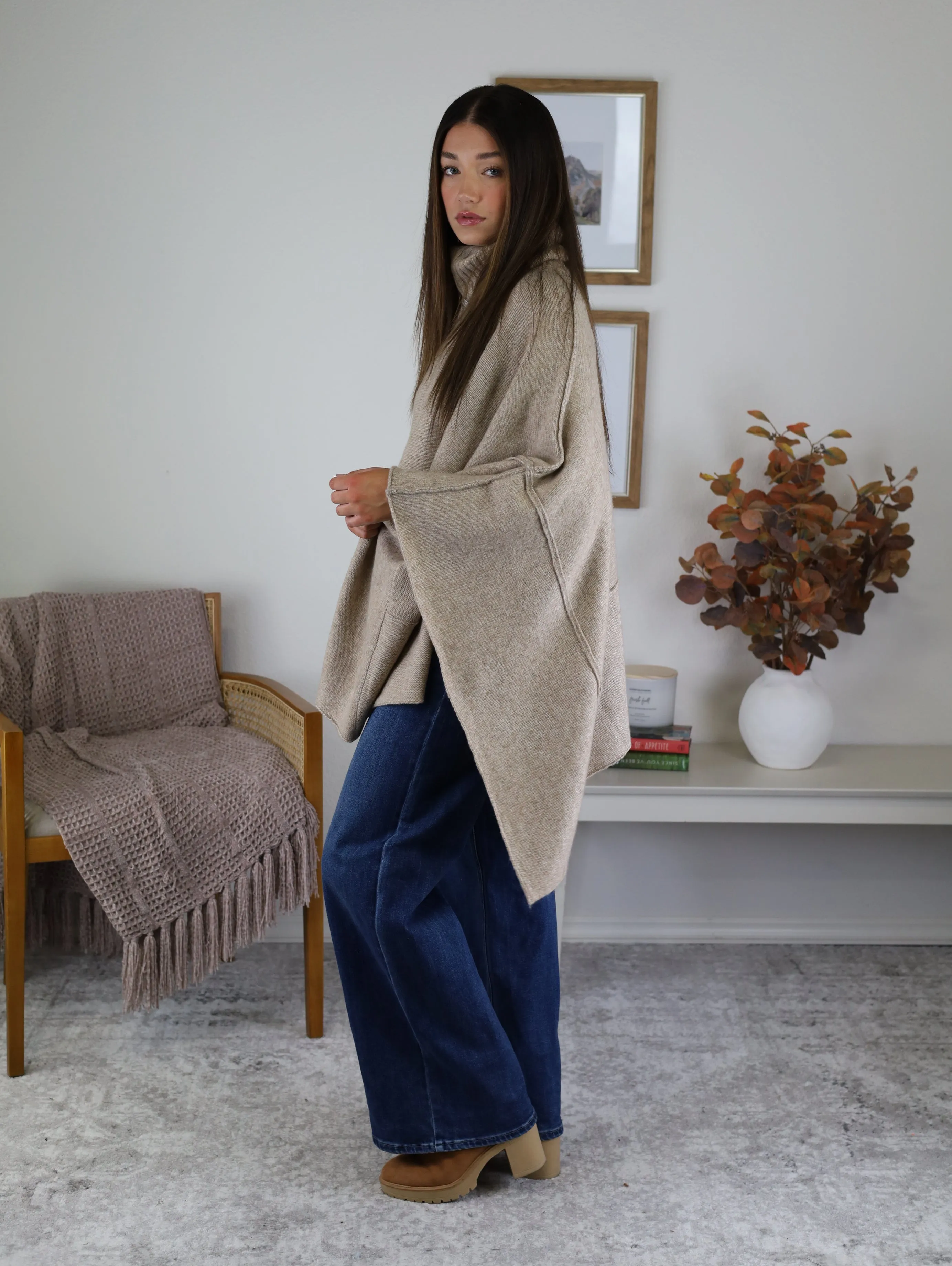 Estelle Poncho Turtle Neck Sweater - Sale
