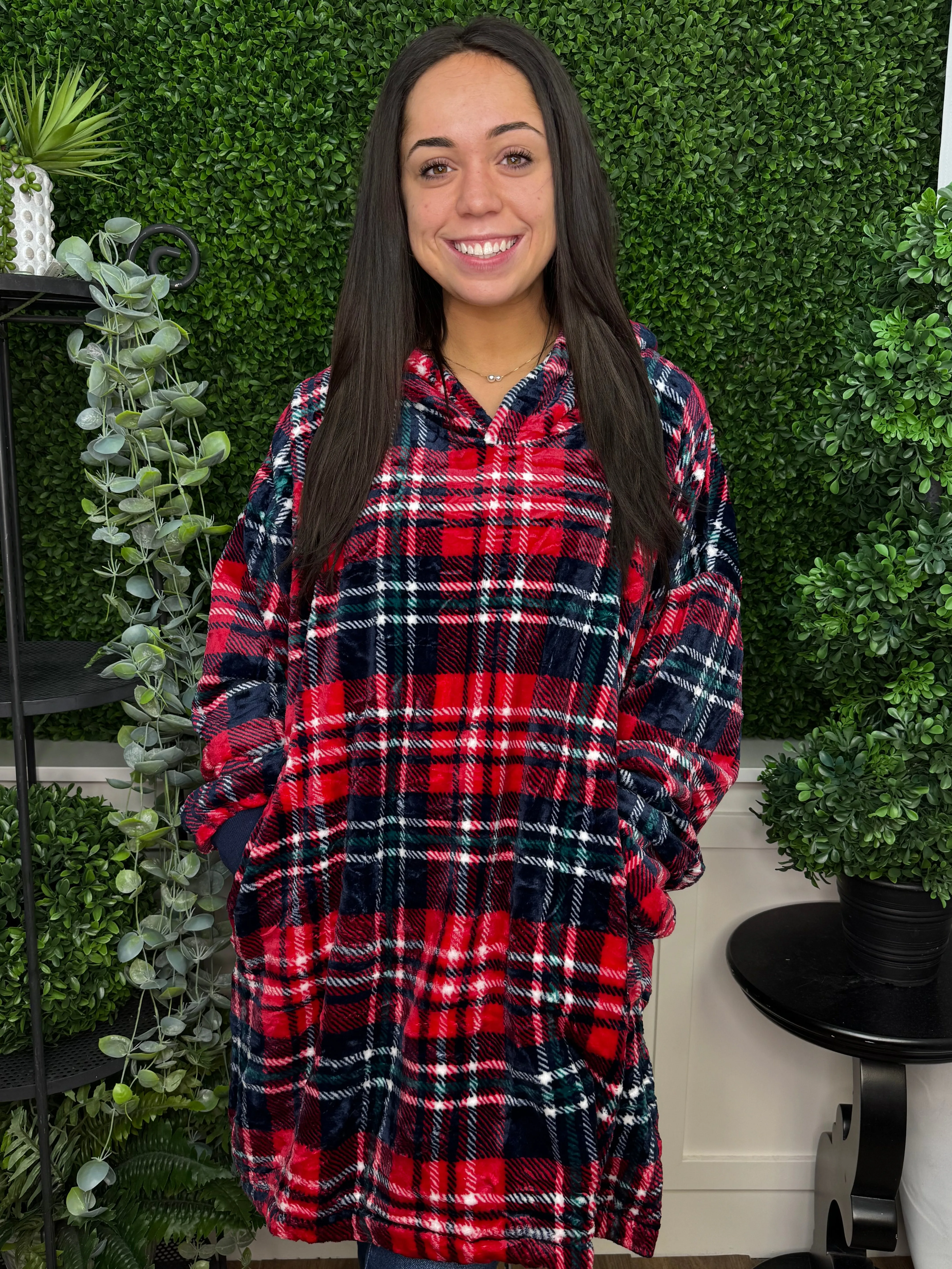 FIRESIDE PLAID OVERSIZED BLANKET PULLOVER
