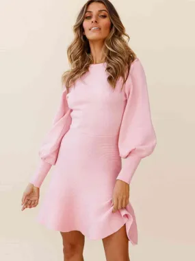 Fit And Flare Balloon Sleeve Sweater Dress