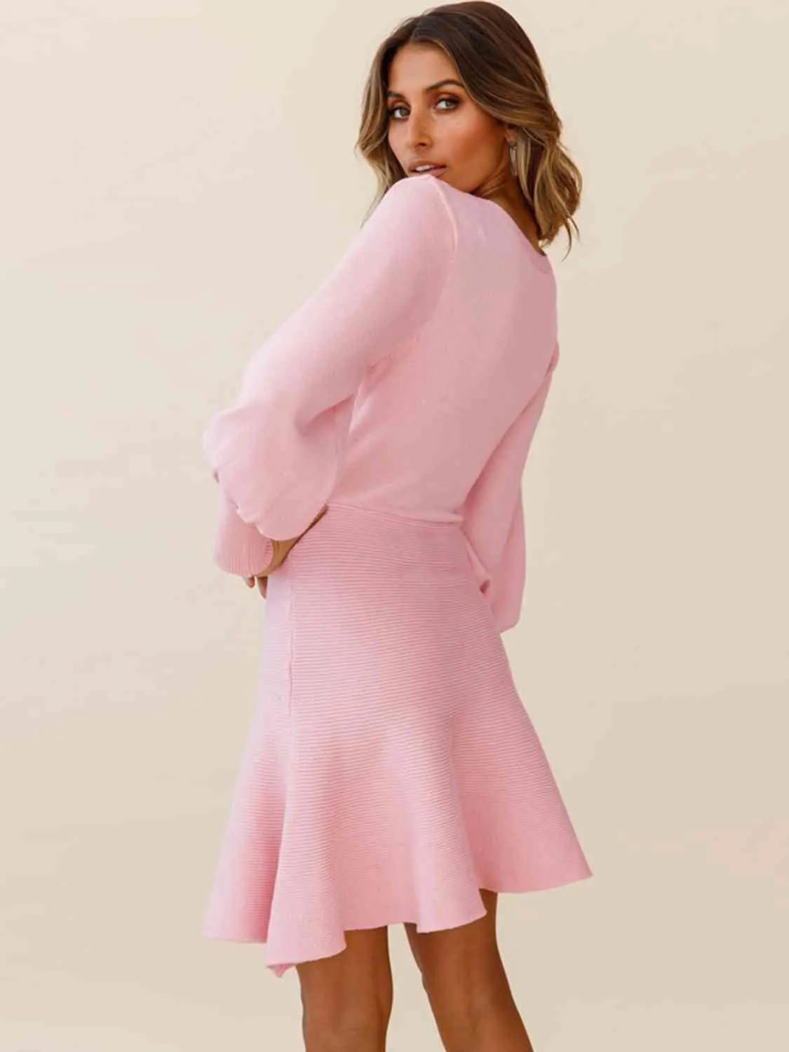 Fit And Flare Balloon Sleeve Sweater Dress