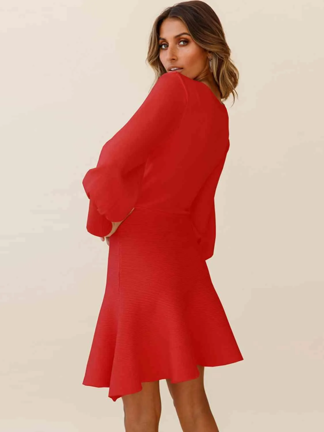 Fit And Flare Balloon Sleeve Sweater Dress