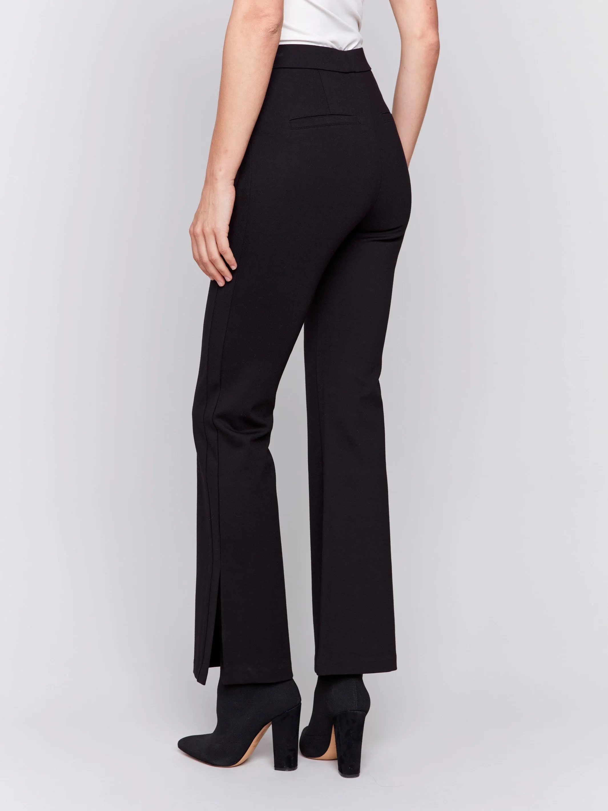 Flare Ponte Pants With Side Slits - Black