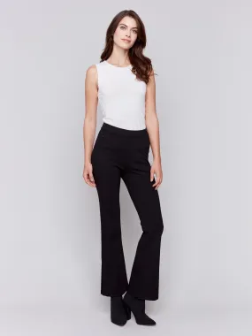 Flare Ponte Pants With Side Slits - Black