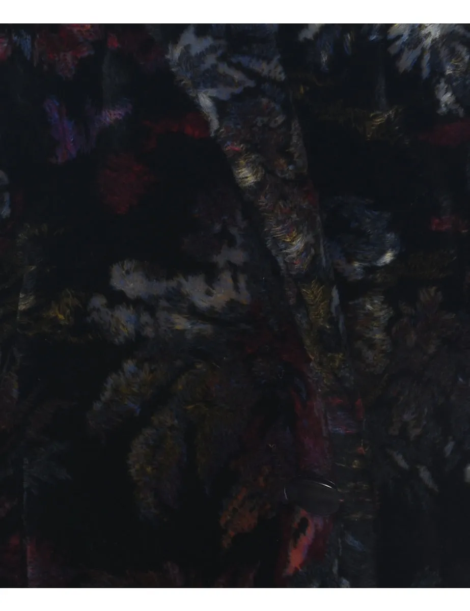 Floral Pattern Faux Fur Coat - L