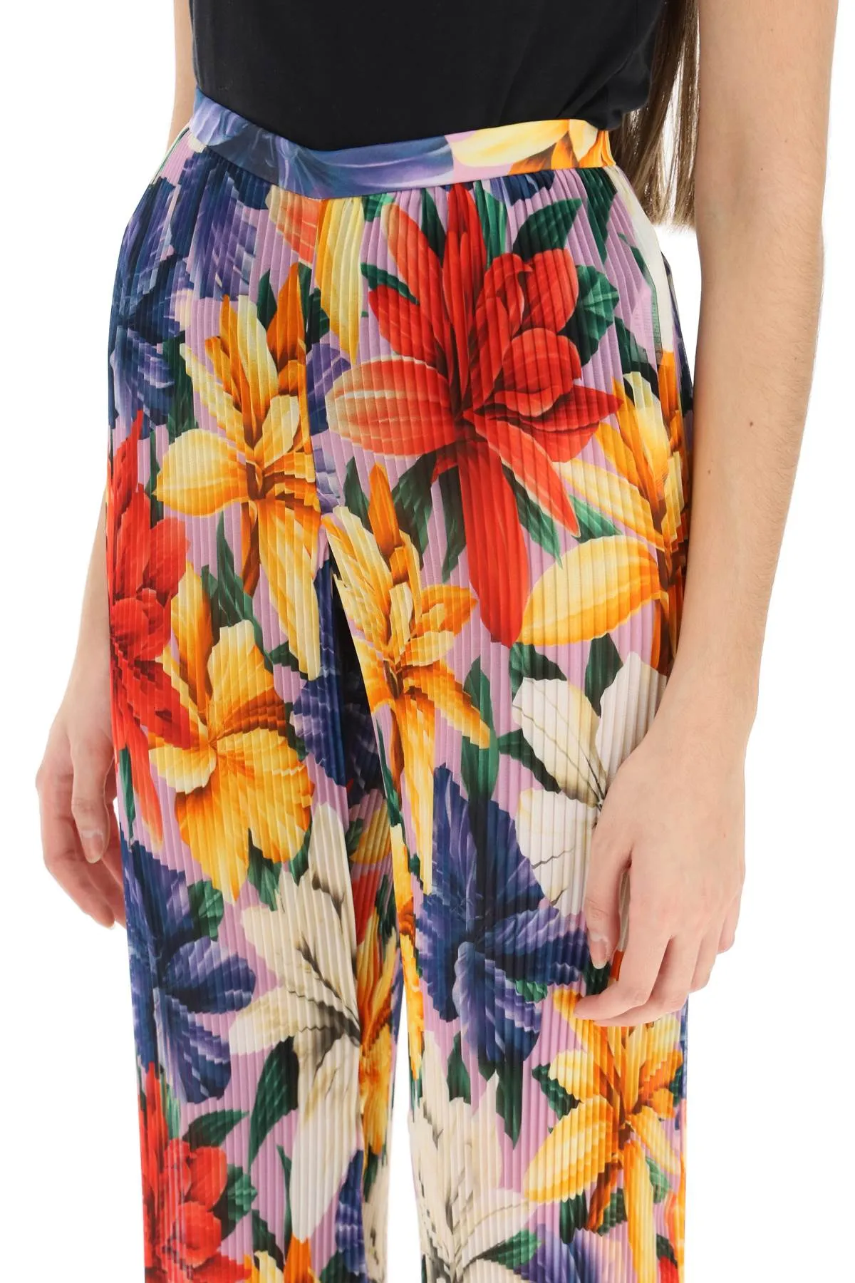 floral pleated chiffon pants