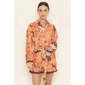 FLORAL SCALLOP TRIM SHIRT DRESS