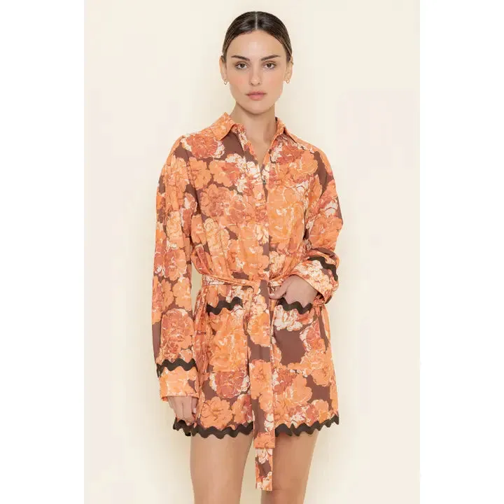 FLORAL SCALLOP TRIM SHIRT DRESS