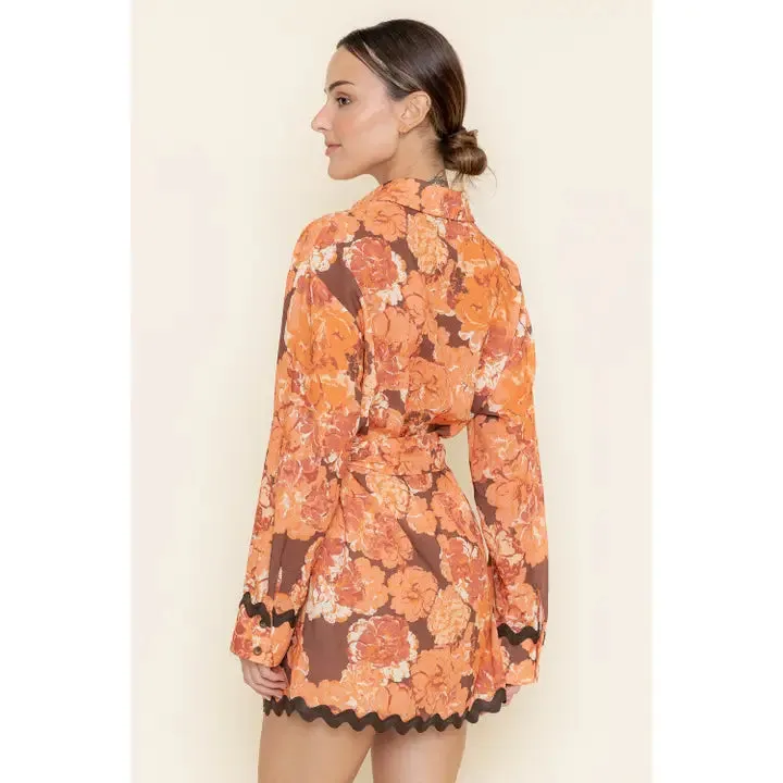 FLORAL SCALLOP TRIM SHIRT DRESS