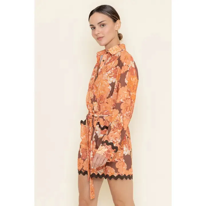 FLORAL SCALLOP TRIM SHIRT DRESS