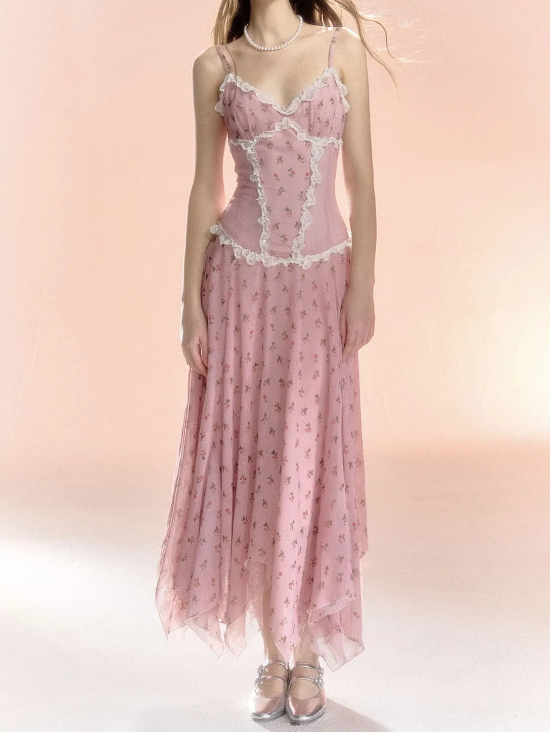 Flower Feminine Frill Retro Long Girly Sweet One-Piece