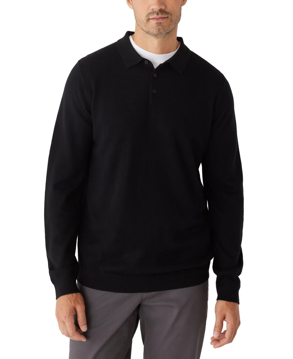 Frank And Oak Mens Merino Wool Long Sleeve Polo Sweater Black XL